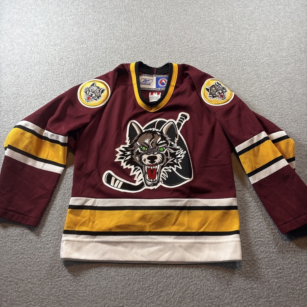 Reebok Chicago Wolves Hockey Jersey Youth Boys Sz S Burgundy Official Reebok